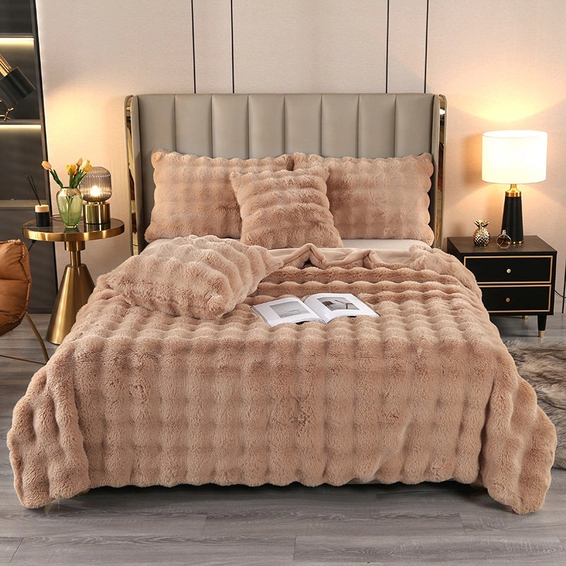Cozy Solid Color Rabbit Fur Throw Blanket for Bedroom | Home Decor Bedding
