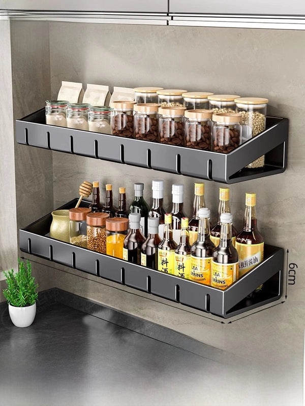 Punch-free Wall-mounted Kitchen Storage Rack Gray Seasoning Holder Space-saving Organizer|Kitchen Storage