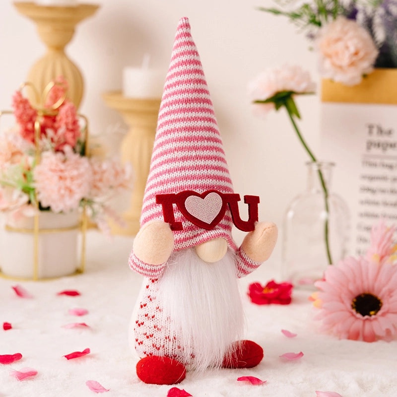 Cute Valentine’s Day Heart Stripe Knit Rudolph Doll Table Decor | Home Decor