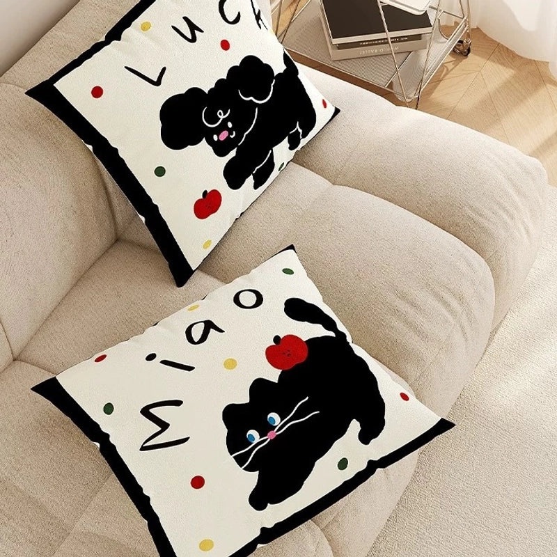Adorable Cat Print Velvet Cushion Covers for Couch Sofa Decor|Home Decor Pillows