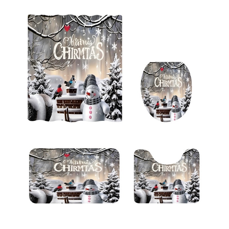 Modern Christmas Letter Snowman Shower Curtain Window Decoration|Home Decor