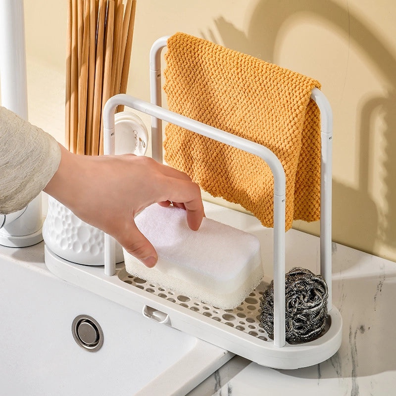 Punch-Free Sink Draining Rack with Steel Ball Sponge Holder for Kitchen Cleaning Supplies | Kitchen Storage