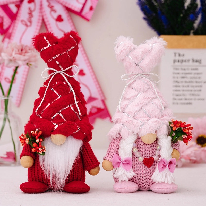 Valentine's Day Heart Bow Knot Sequin Knit Rudolph Doll Table Decoration|Home Decor