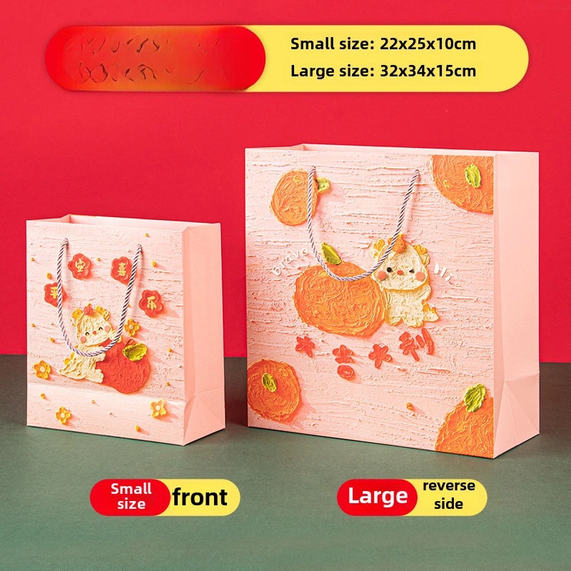 Oil Painting Kraft Paper Tote Bag Custom Gift Bag for Milk Tea Baking Takeaway Student Use|Gift Bags & Packaging