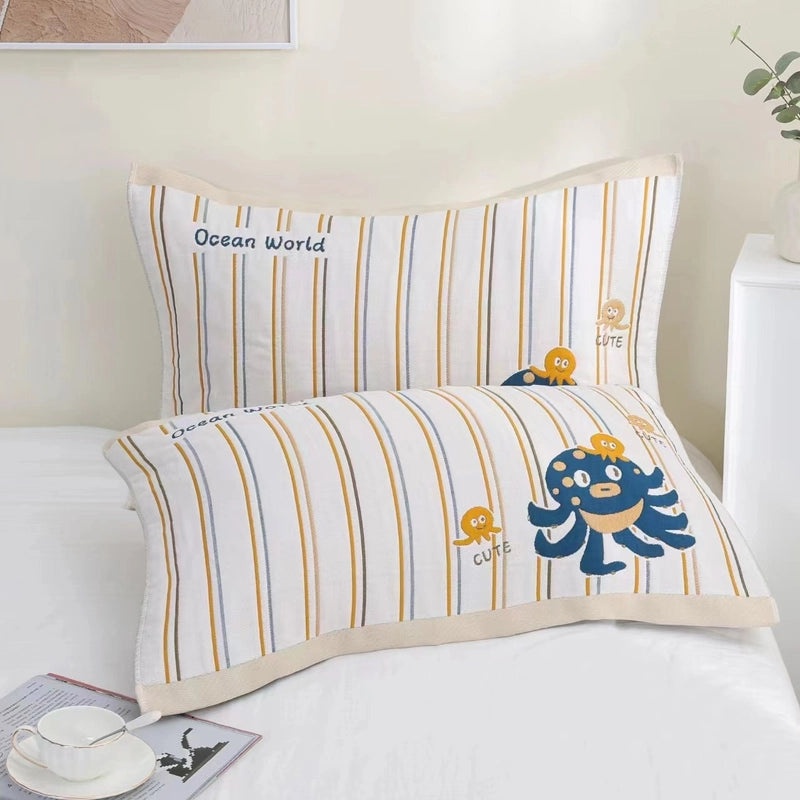 Eight-layer Gauze Soft Pillow Towel Cartoon Couple Design Breathable Household Pillow Cover|Home Textiles