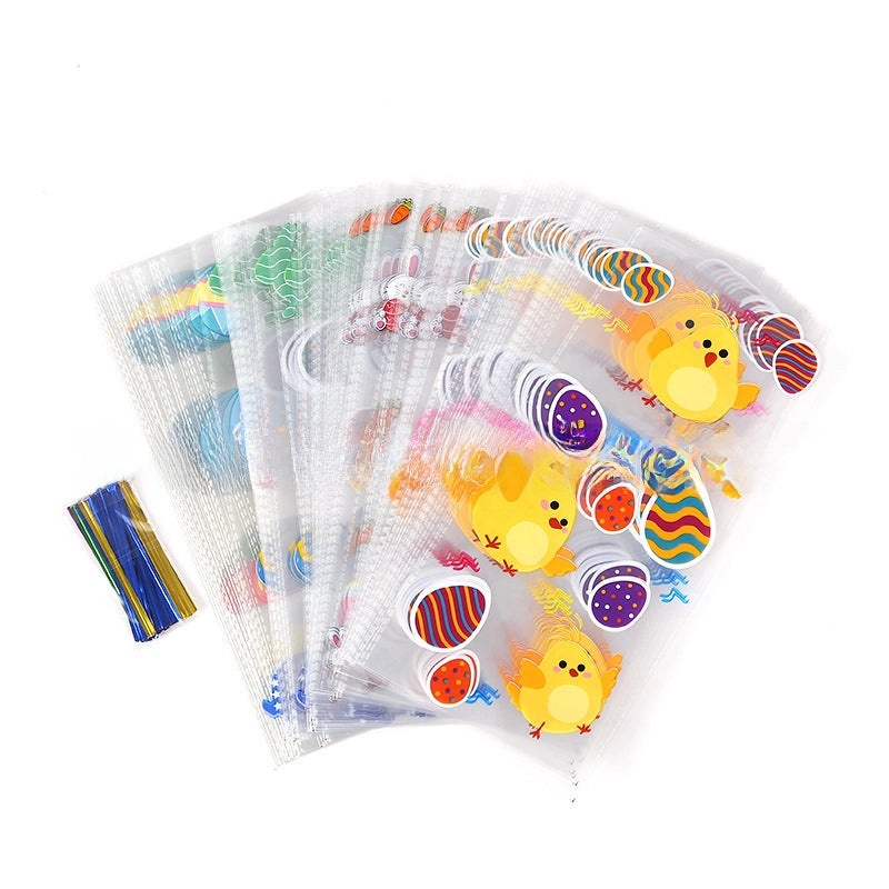 Easter Flat Bottom Packaging Bags with Rabbit Pattern, 4 Styles Combo for Easter Egg Gifts|Holiday Packaging