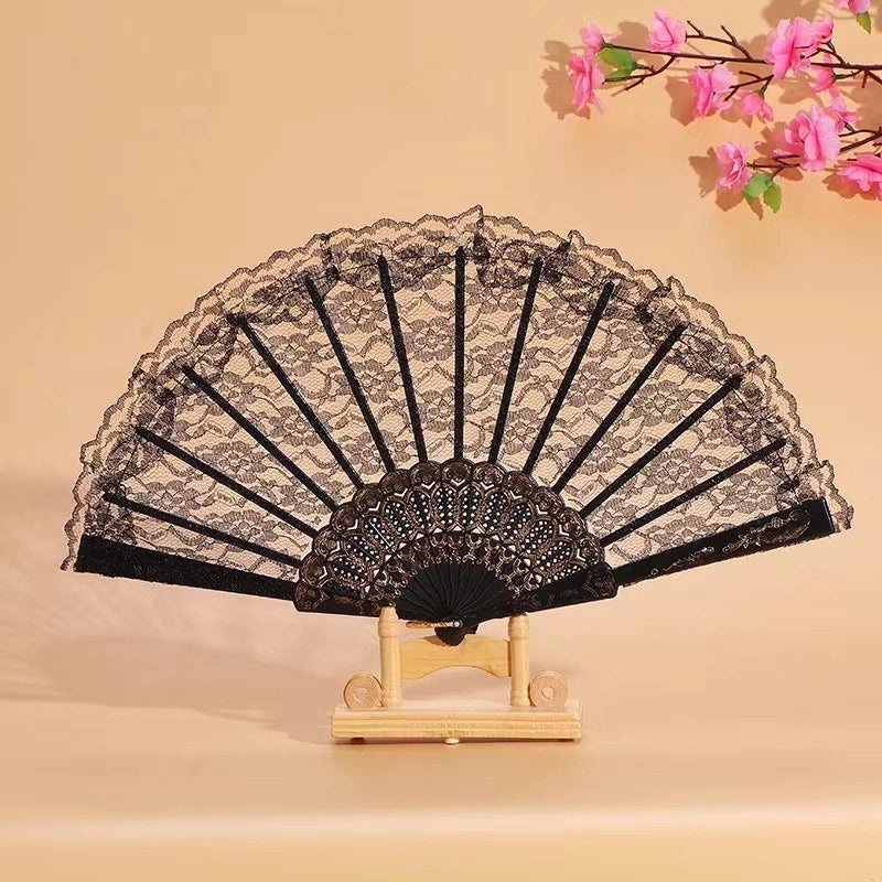 Classic Lolita Lace Folding Fan Dark Style Cheongsam Photo Prop Daily Home Use|Accessories & Fans