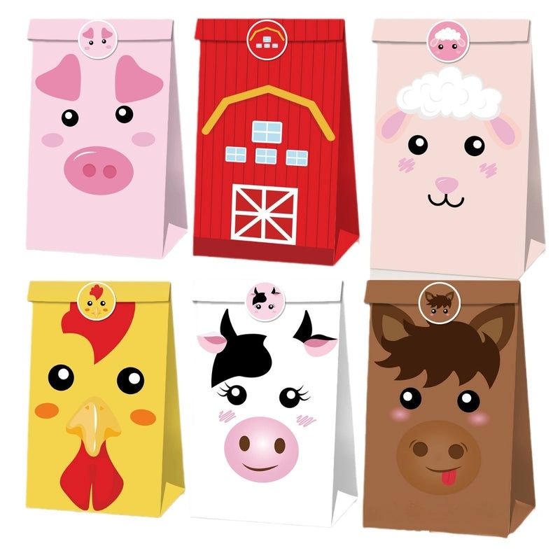 Farm Animal Kraft Paper Candy Bags Cow Chicken Sheep Pig Party Holiday Gift|Party Supplies