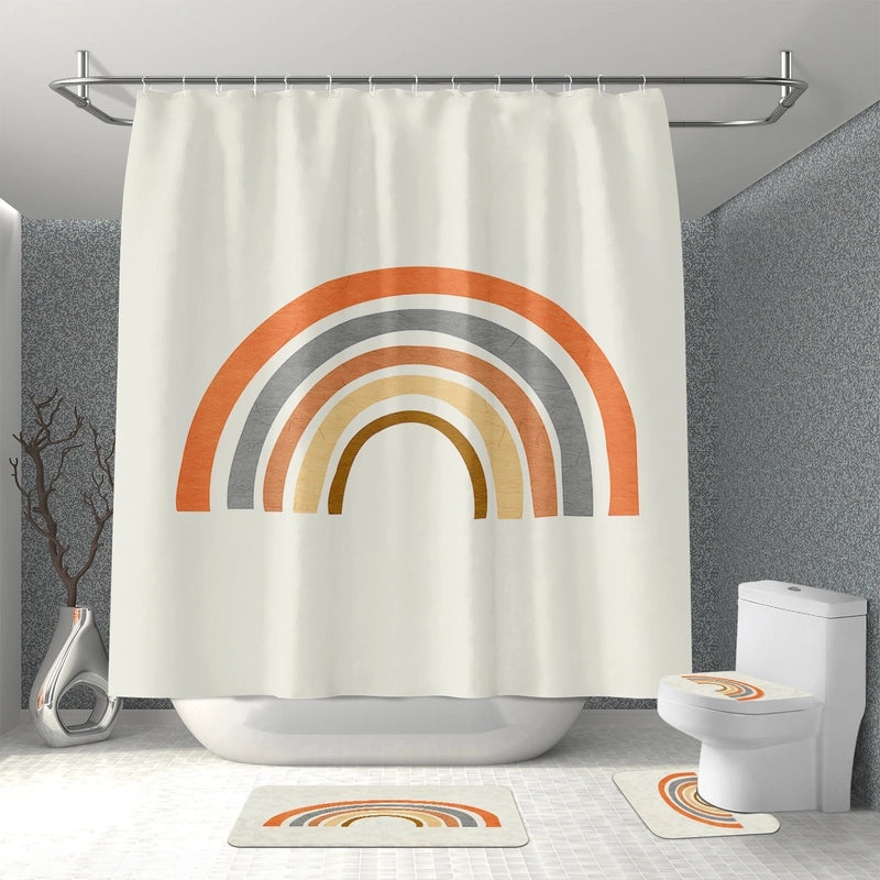 Minimalist Color Block Polyester Shower Curtain with Plant Design|Home Decor & Bath Accessories