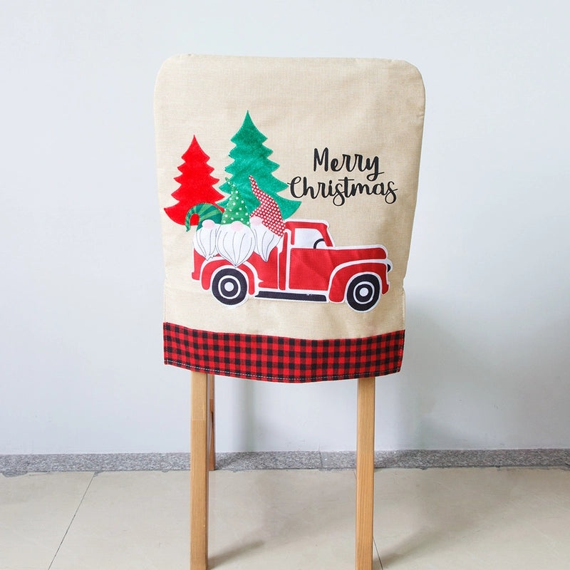 Christmas Minimalist Classic Christmas Tree Letter Linen Chair Cover for Party Festival Tableware|Home Decor & Party Supplies
