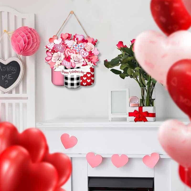 Romantic Heart-Shaped Rose Wood Hanging Ornament for Valentine's Day Decoration|Home Decor & Ornaments