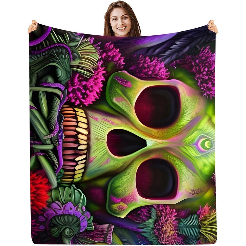 Halloween Floral Bat Skull Polyester Throw Blanket for Couch & Sofa | Home Decor