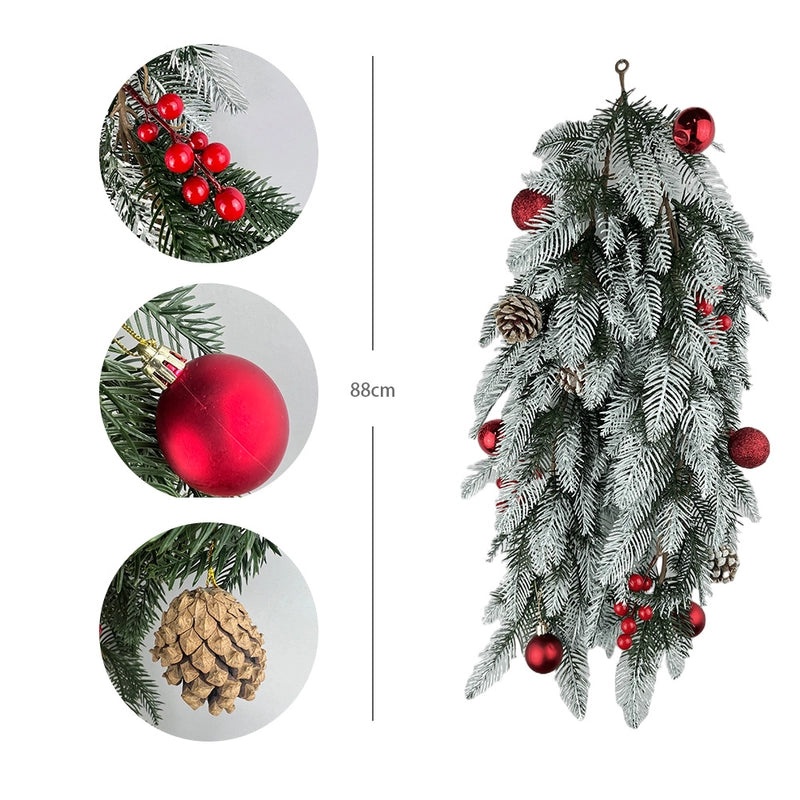 Christmas Snowflake Pine Cone Rattan Garland Hanging Door and Wall Decoration | Christmas Home Decor