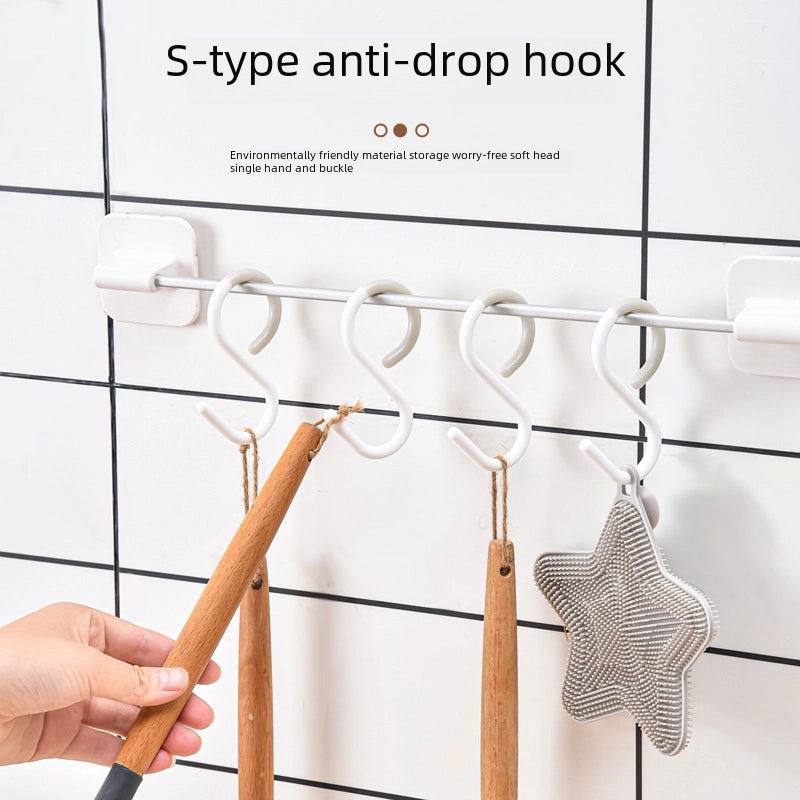 Japanese S-shaped Soft Head Hook for Kitchen Bathroom Wardrobe Door Hanging Anti-drop Crossbar Key Holder|Home Storage & Organization