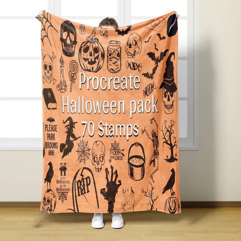 Halloween Cozy Pumpkin Cat Skull Polyester Throw Blanket | Home Decor & Throws