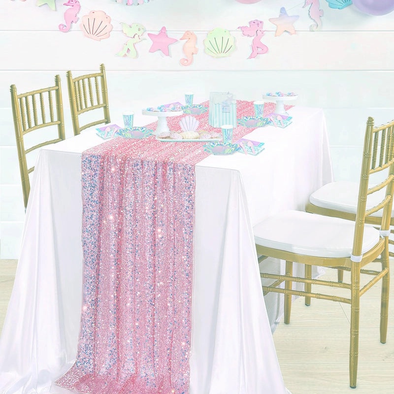 Mermaid Sequin Table Flag for Girls Birthday Party, Wedding & Holiday Decoration | Party Supplies