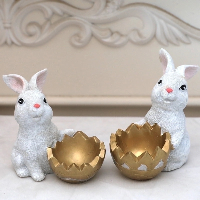 Cute Rabbit Resin Figurines in Cartoon Style|Home Decor & Collectibles