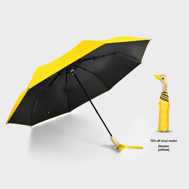 Creative Duck Head Umbrella with Wooden Handle, Cute Women's Black Sunscreen Umbrella, 30% Off|Fashion Accessories>Umbrellas & Rain Gear