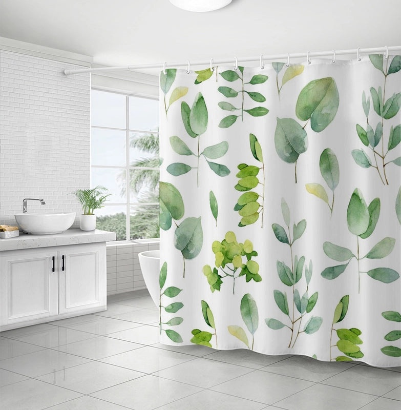 Waterproof Tropical Jungle Leaf Shower Curtain with Hooks 3D Printed Polyester for Bathroom|Shower Curtains & Accessories