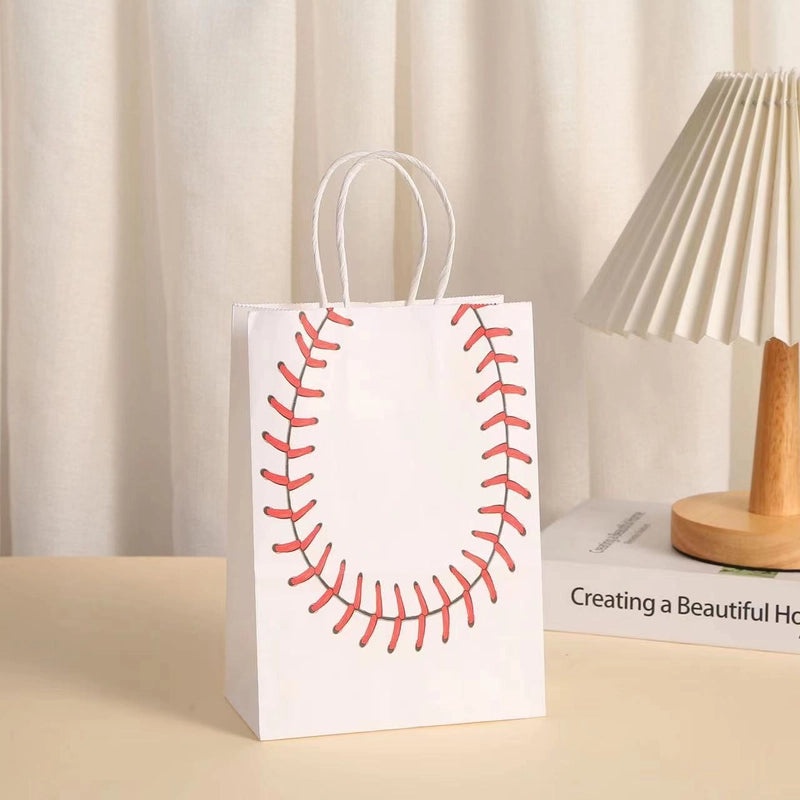 Fashion Baseball Print Kraft Paper Gift Bag Portable Party Shopping Tote|Gift Bags & Packaging