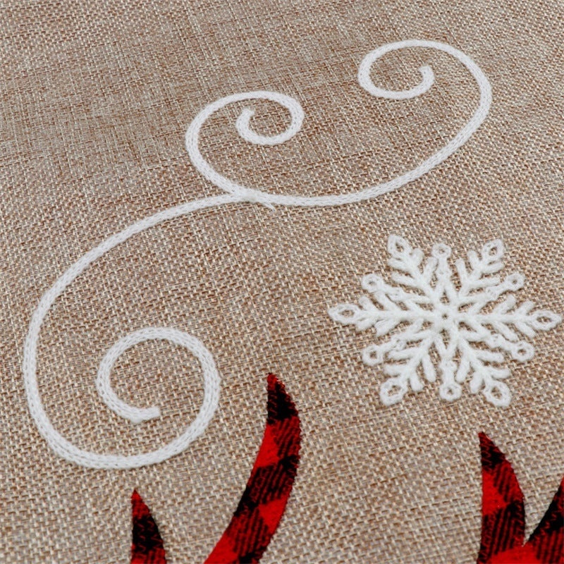 2023 Holiday Linen Christmas Tree Skirt with Plaid and Double Deer Design | Christmas Tree Decorations