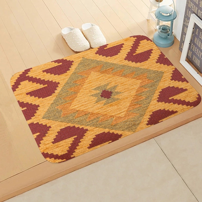 Turkish Persian Geometric Pattern Flannel Mat for Entrance and Toilet|Home Decor Rugs & Mats