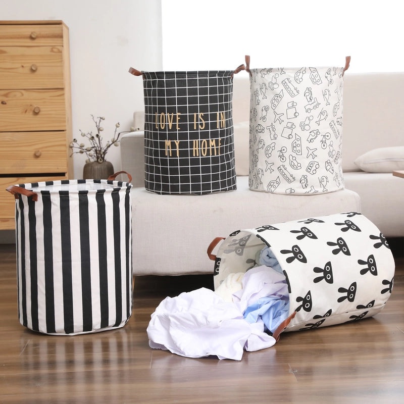 Foldable Cotton Linen Laundry Basket Waterproof Storage Bucket for Dirty Clothes Home Organizer|Home Storage & Organization