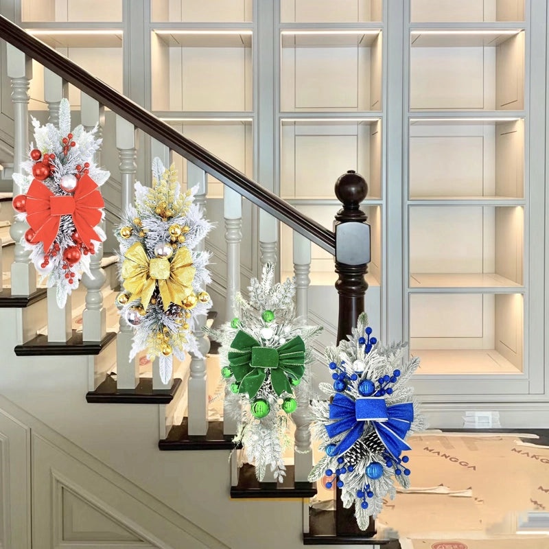 Christmas Flocked Staircase Wreath Nordic Indoor Home Decor Holiday Scene Layout|Christmas Decorations