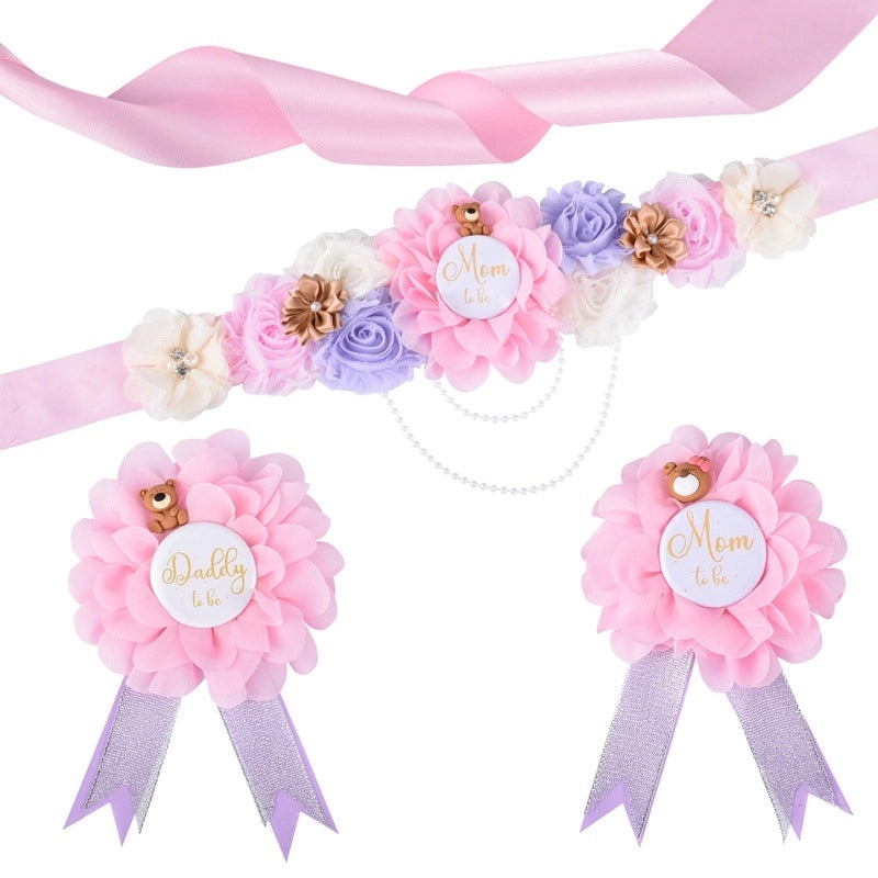 Mom To Be Flower Belt Baby Shower Corsage Badge Decorative Accessory | Baby Shower Accessories