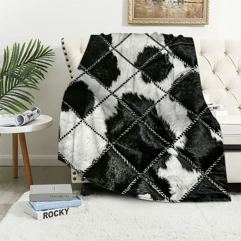 Cozy Cow Print Color Block Polyester Throw Blanket for Couch & Sofa Decor|Home Decor > Blankets & Throws