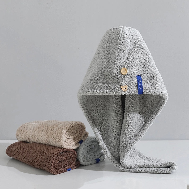 Coral Velvet Bamboo Charcoal Antibacterial Double-layer Hair Drying Towel Cap for Women | Hair Care Accessories