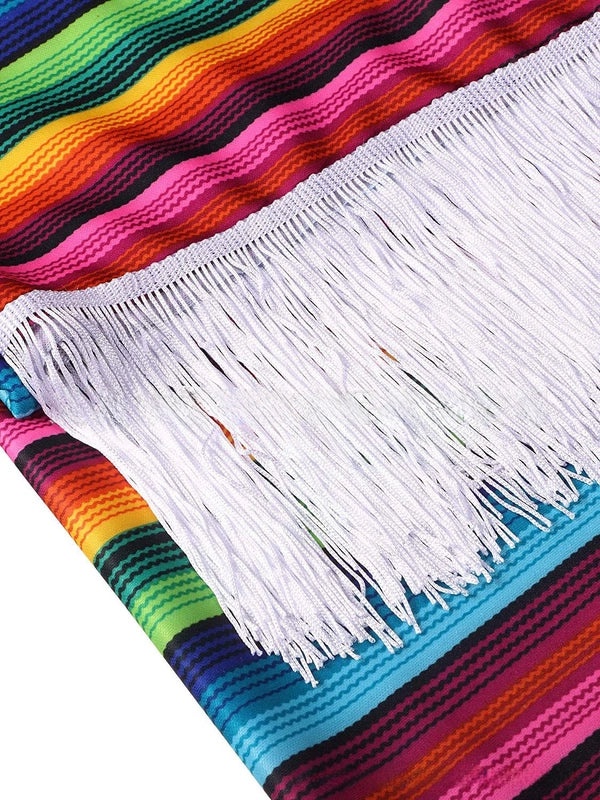 Mexican Rainbow Striped Tablecloth and Wine Bottle Cover for Party Decoration|Party Supplies