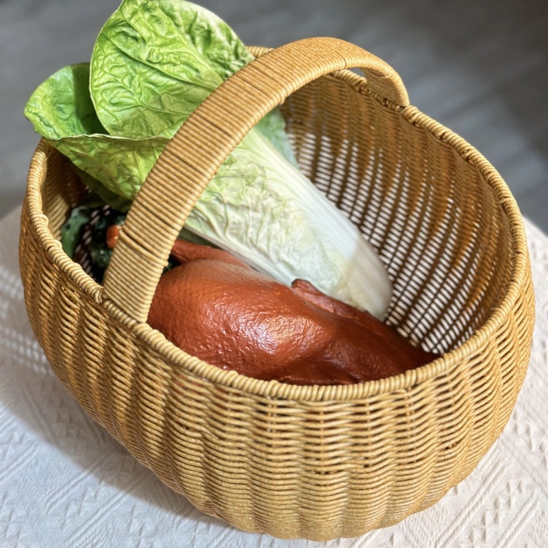 Simple Rustic Solid Color Woven Rattan Storage Basket|Home Storage & Organization