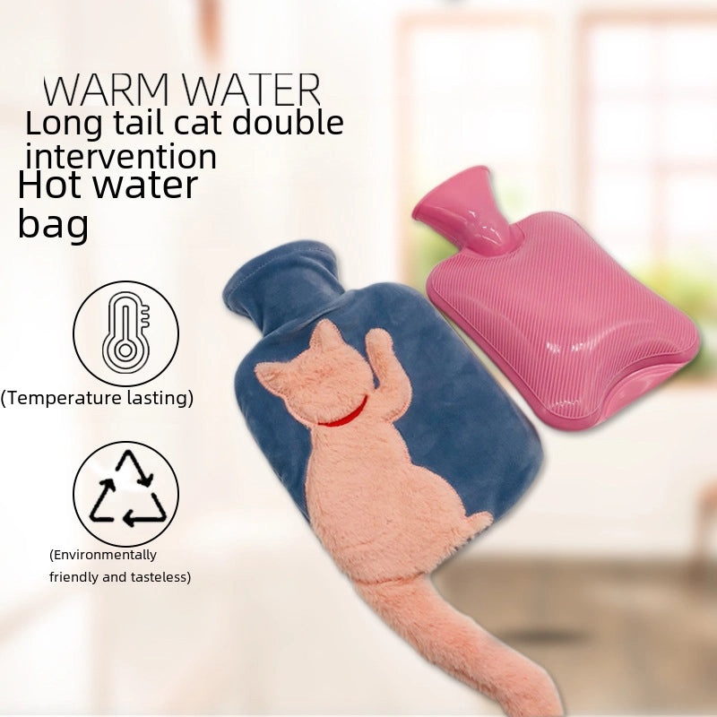 Cute Rabbit Tail Hot Water Bag Water Injection Plush PVC Hand Warmer Removable Cover|Home & Living - Heating & Cooling