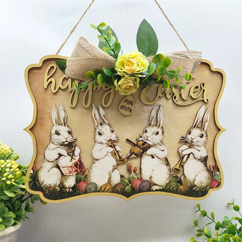 Easter Pastoral Rabbit Wooden Letter Hanging Ornament for Holiday Decor | Home Decor Ornaments
