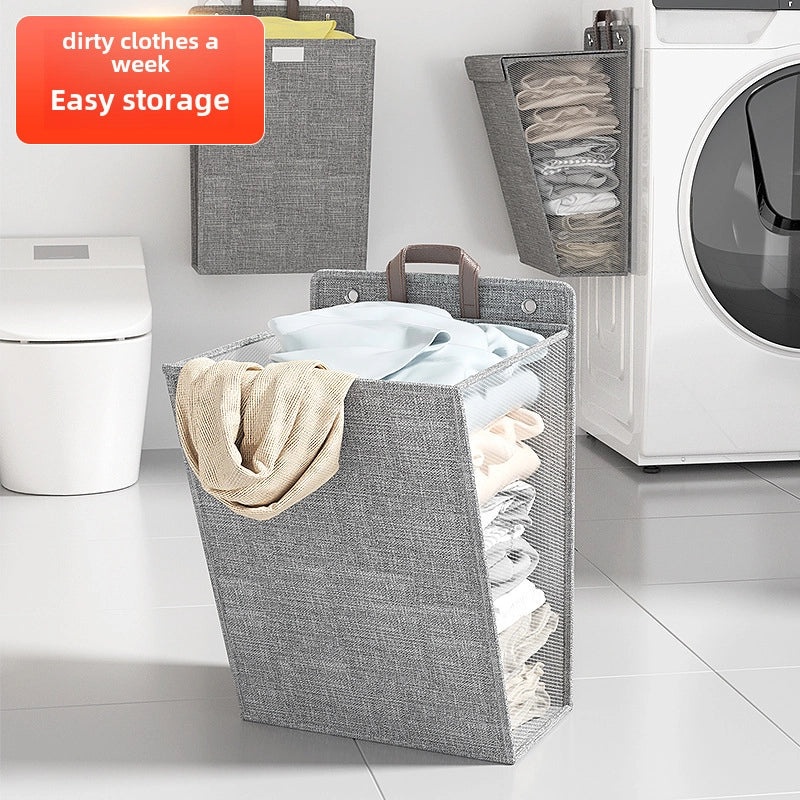Foldable Fabric Laundry Basket Wall Mounted Waterproof Cotton Linen Dirty Clothes Storage|Home Organization & Storage