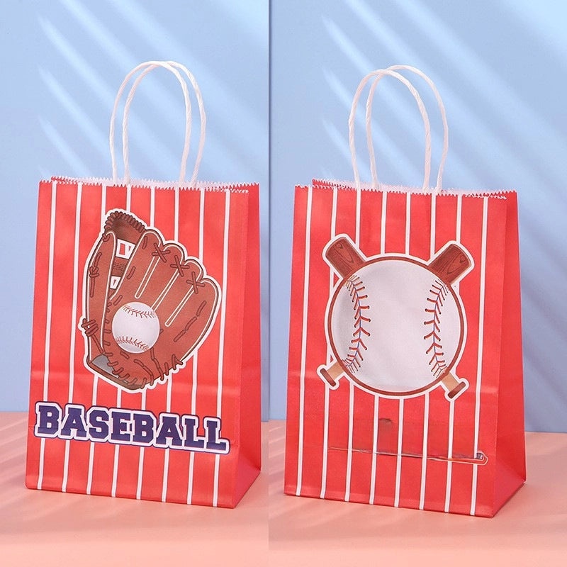 Fashion Baseball Print Kraft Paper Gift Bag Portable Party Shopping Tote|Gift Bags & Packaging