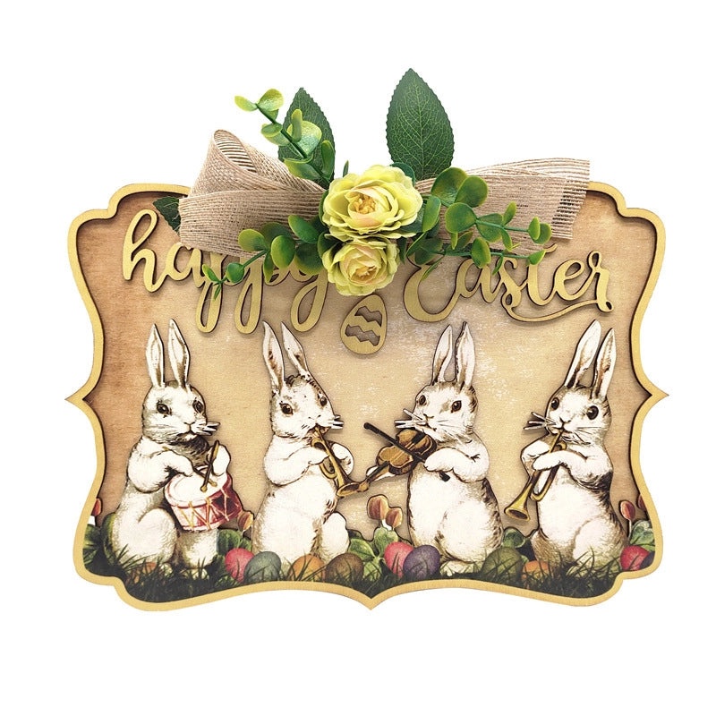 Easter Pastoral Rabbit Wooden Letter Hanging Ornament for Holiday Decor | Home Decor Ornaments