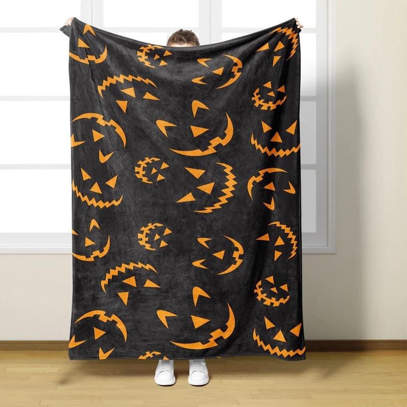 Halloween Cozy Pumpkin Cat Skull Polyester Throw Blanket | Home Decor & Throws