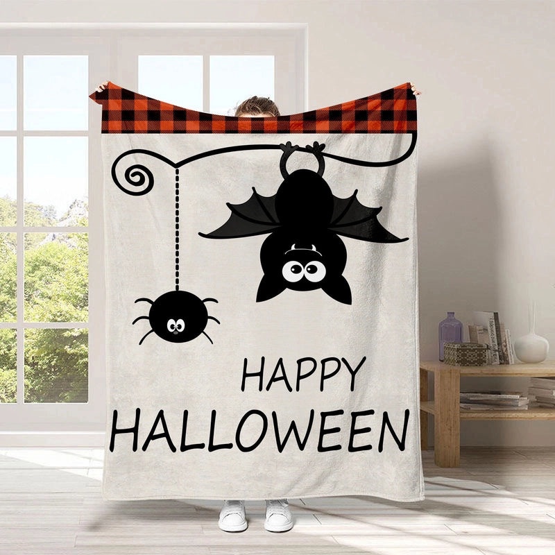 Halloween Pumpkin Bat Blanket Cozy Polyester Throw for Couch Sofa Decor | Home Decor & Seasonal Accessories