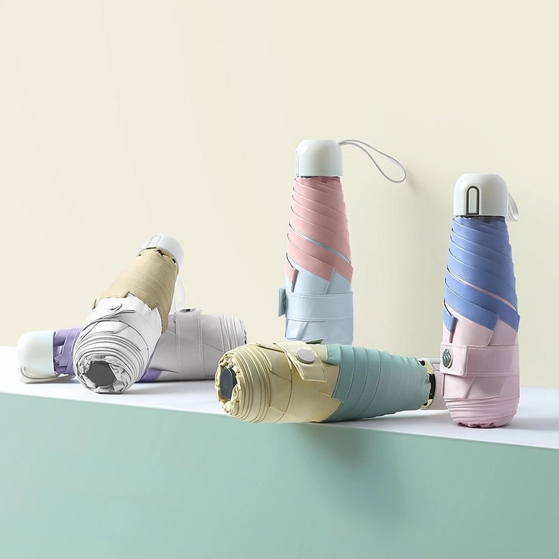 Contrast Color Folding Umbrella UV Protection Five-Rib Lightweight Compact Rain and Sunshade for Women|Umbrellas & Rain Gear