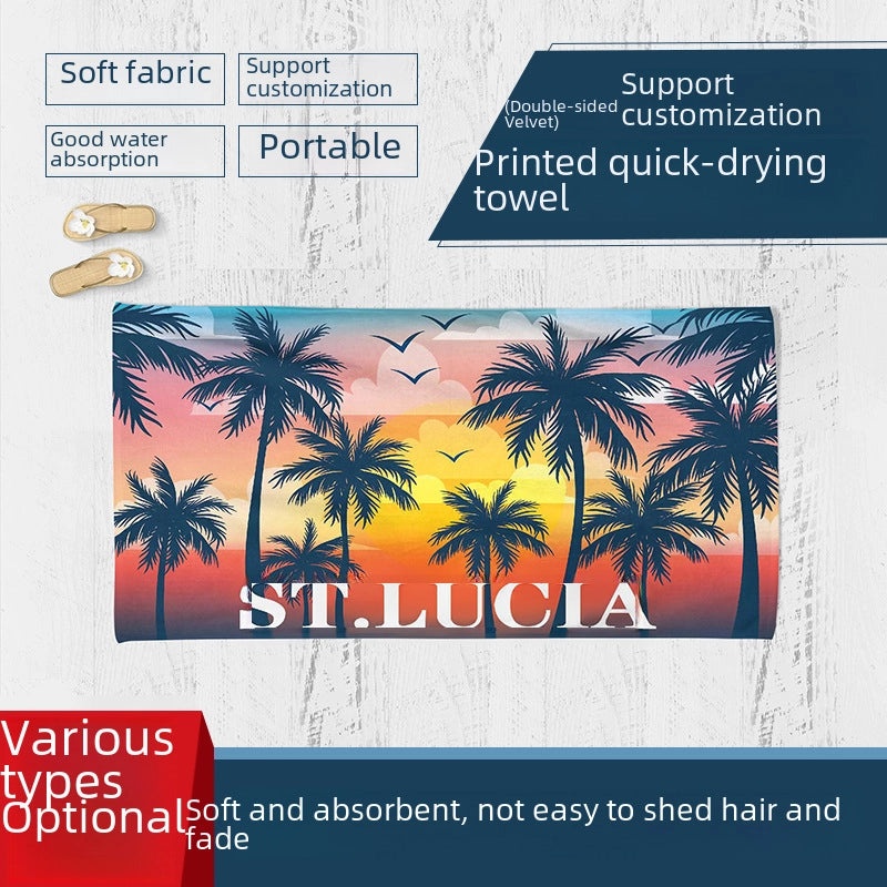 Double-sided Velvet Quick-dry Printed Beach Towel Custom Gym Yoga Sweat Towel|Beach Towels & Gym Accessories