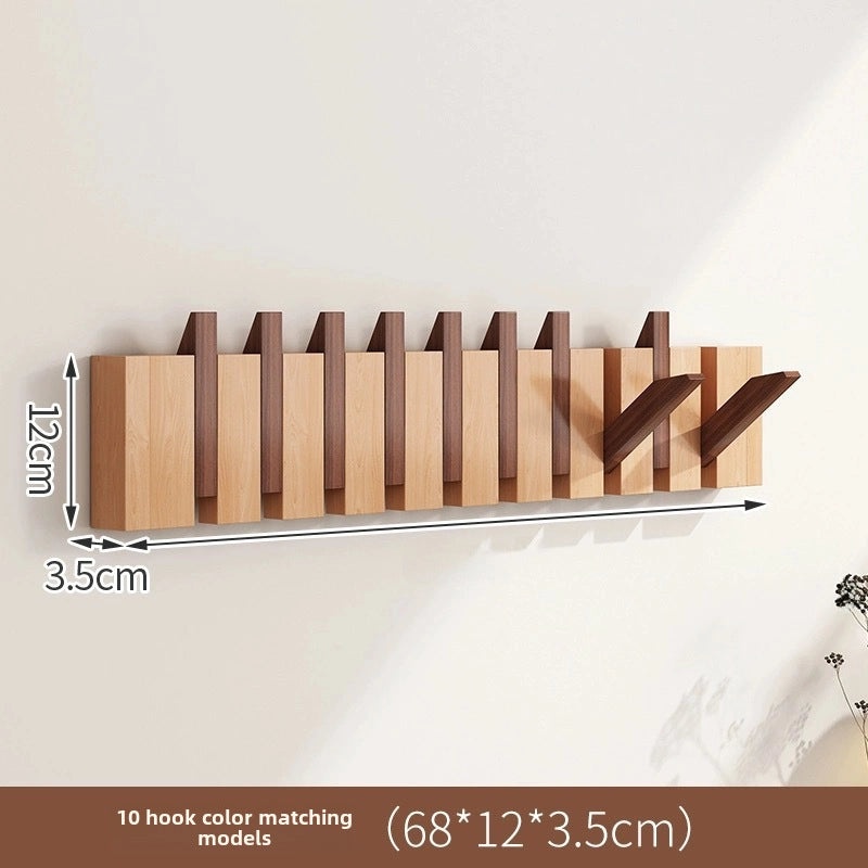 Solid Wood Piano Key Hook Punch-Free Wall Mounted Japanese Style Clothes Hanger for Entrance Door|Home Organization & Storage