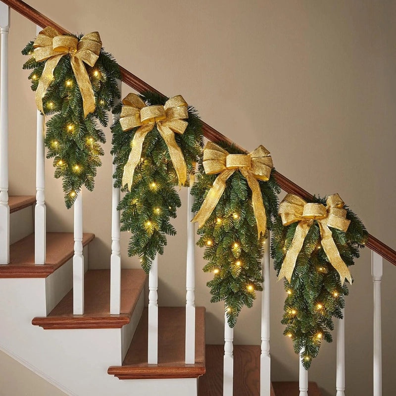 2024 New Christmas Inverted Hanging Basket with Branches and Lights | Christmas Decorations