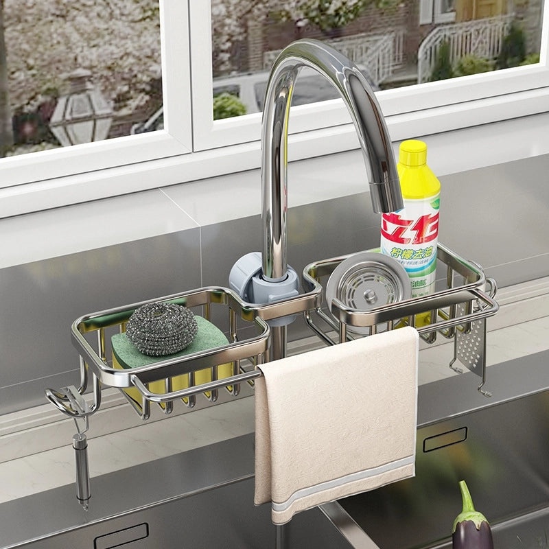 Punch-Free Kitchen Sink Faucet Organizer Rack | Kitchen Storage & Organization