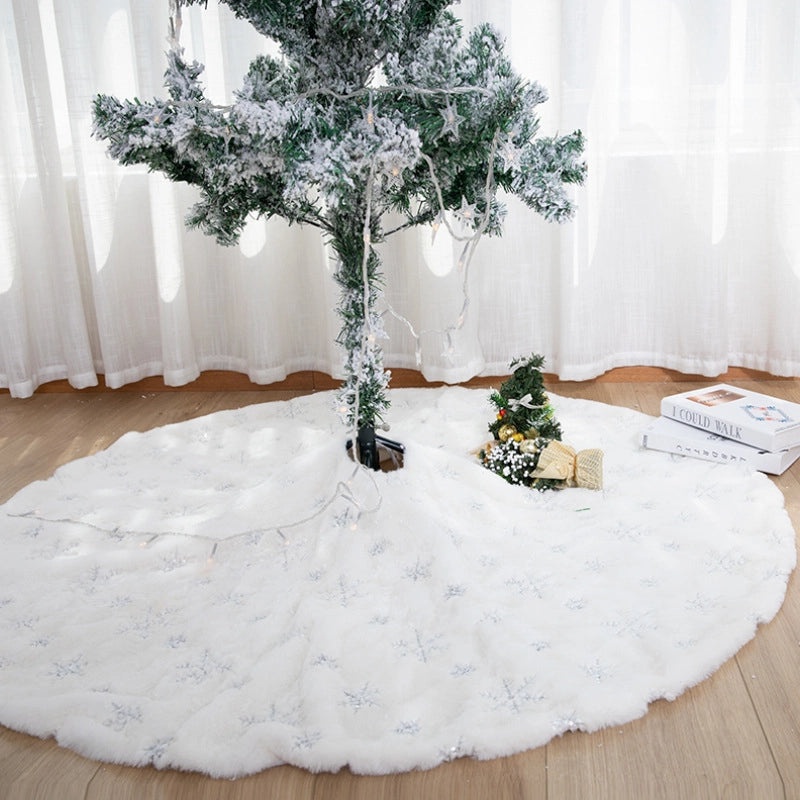 White Sequin Plush Christmas Tree Dress with Long Rabbit Hair for 78/90/122cm Trees|Christmas Tree Decorations