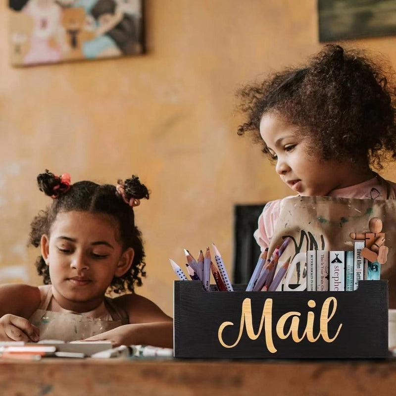 Minimalist Wooden Storage Box with Letter Design Solid Color Organizer Container|Home Storage & Organization