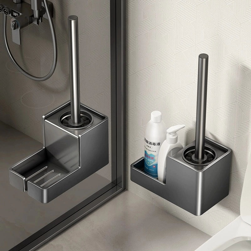 Light Luxury Wall-Mounted Toilet Brush with Storage Rack | Bathroom Accessories