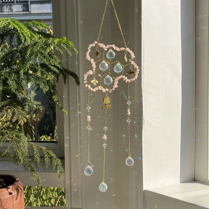 Sunshine Catcher Pendant with Customized Wind Bell and Natural Crystal Bee Charm|Jewelry & Accessories