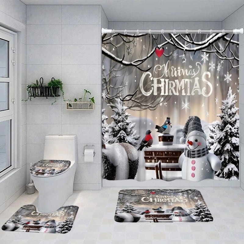 Modern Christmas Letter Snowman Shower Curtain Window Decoration|Home Decor